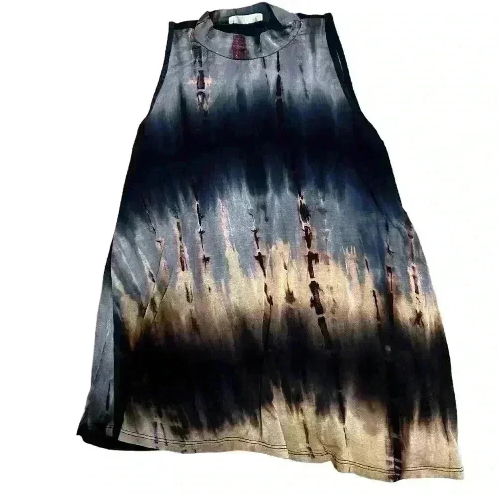 Ginger G Blue Tie Dye Mock Neck Knit Tank Top | Long Shirt | Women’s Size Small